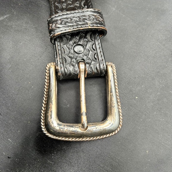 Tony Lama Western Belt Aztec Woven Accent Silver Buckle Black Leather Mens‎ 40 - Picture 3 of 8